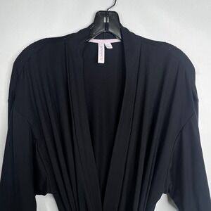 Joyspun Black Robe Women S-M Tie Waist Long Sleeve Lounge Sleepwear Soft Light